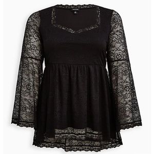 Torrid 2X Bell-Sleeve Babydoll Black Lace Top